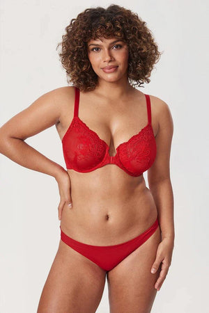 Back view of red seamless bra with wide smoothing band and standard adjustable shoulder straps - MissFine