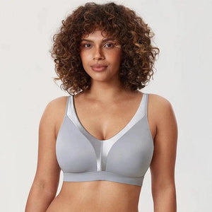 Front view of light gray plus size non padded full cup bra with V-neckline - MissFine