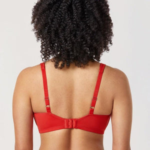 Back view of red full cup support bra with adjustable shoulder straps and wide band - MissFine