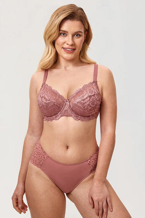 Back view of nude lace bra showing hook-and-eye back closure and adjustable shoulder straps - MissFine