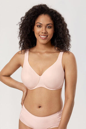 Angled close-up of moulded cups and orthopaedic underwire support on plus size bra - MissFine