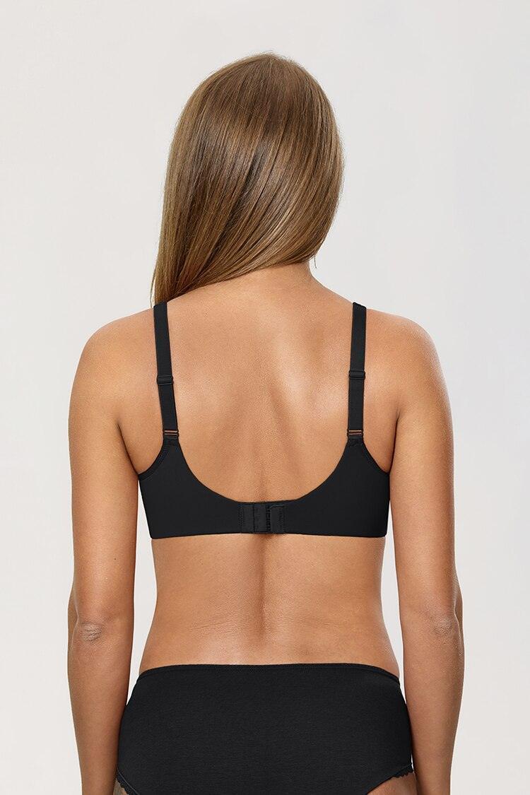 Side angle of non wired full cup bra showing wide straps and smooth cups - MissFine