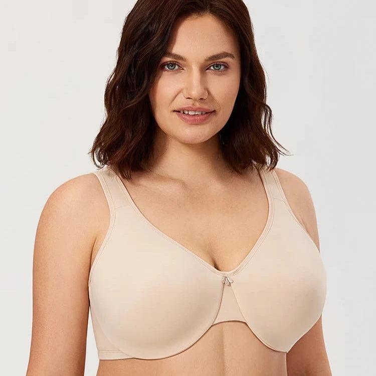Side angle of nude full cup minimiser bra showing smooth underwired profile - MissFine