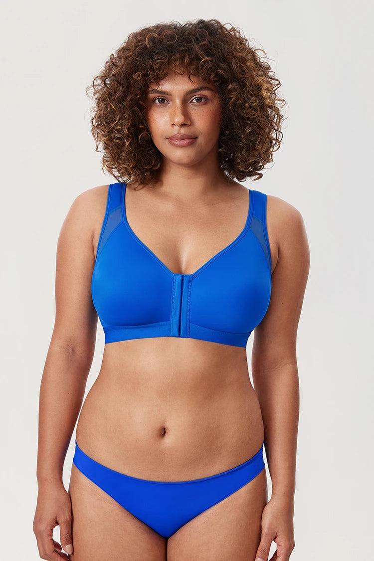 Back view of bronze bra with wide criss-cross elastic support bands and adjustable shoulder straps - MissFine