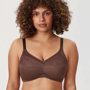 Side angle of plus size full coverage soft cup bra showing seamed, unpadded cups - MissFine