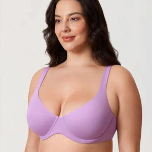Back view of lilac full cup underwire bra with hook-and-eye back closure and straps - MissFine