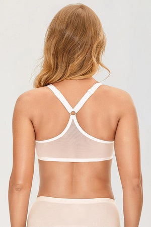 Back view of bra with cotton racerback-style straps and wide elastic band for posture support - MissFine