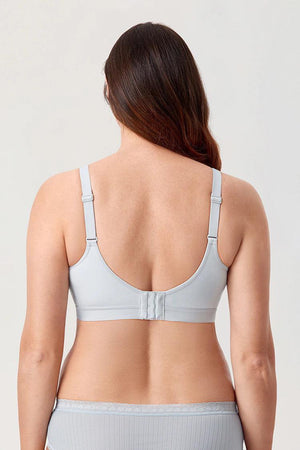 Back view of light gray wireless full cup bra with hook-and-eye back closure - MissFine