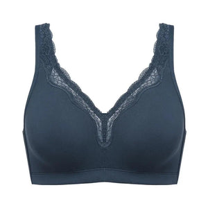 Side angle of plus size brown bra showing soft unlined cotton cups and wide straps - MissFine