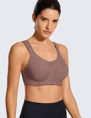 Back view of black sports bra with wide band and hook-and-eye closure for back support - MissFine