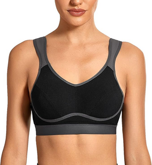 Front view of nude full cup wireless sports bra with molded cups and wide underband - MissFine