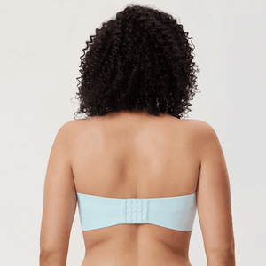 Close-up of seamless molded cups and sweetheart neckline on strapless bra - MissFine