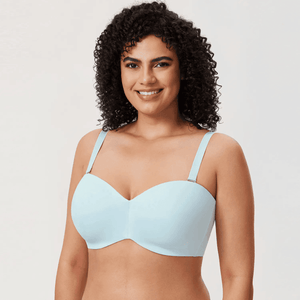 Back view of light blue strapless bra with wide band and hook-and-eye closure - MissFine