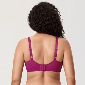 Front view of red full coverage underwired bra showing smooth cups and center bow detail - MissFine