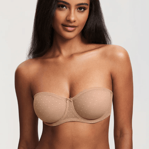 Front view of black seamless strapless bra with underwire full-cup support - MissFine