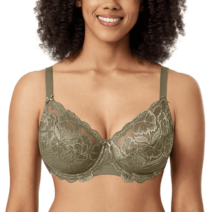 Front view light green Spanish lace underwired bra with plunge neckline and adjustable straps - MissFine