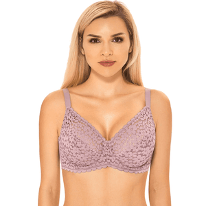 Close-up of floral lace overlay and centre gore detail on full coverage cup - MissFine