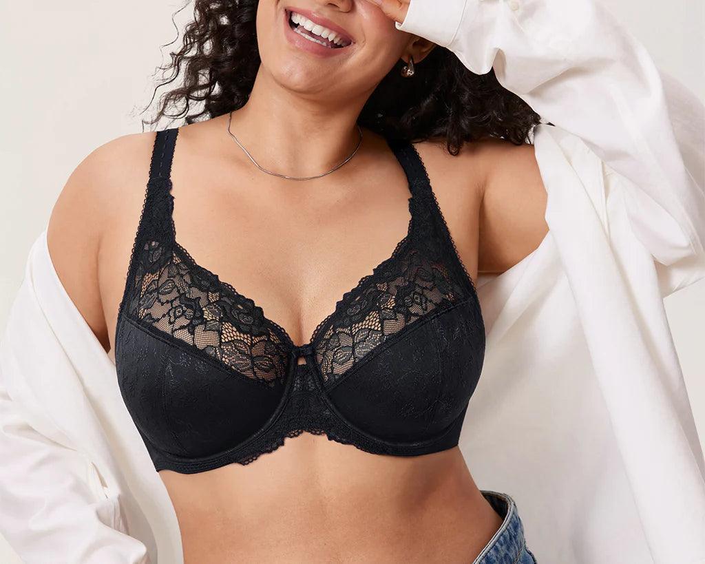 Side angle showing molded cups and adjustable straps on full coverage plus size bra - MissFine