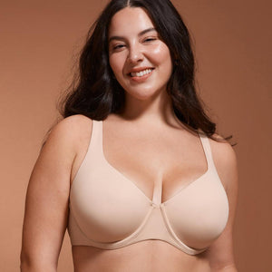 Front view of nude full cup underwired t-shirt bra with smooth molded cups and adjustable straps - MissFine