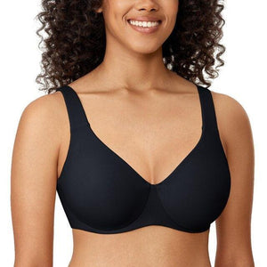 Front view of black full coverage cotton underwired bra with smooth molded cups - MissFine