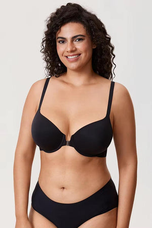 Back view of smooth nude bra showing wide band and adjustable shoulder straps for support - MissFine