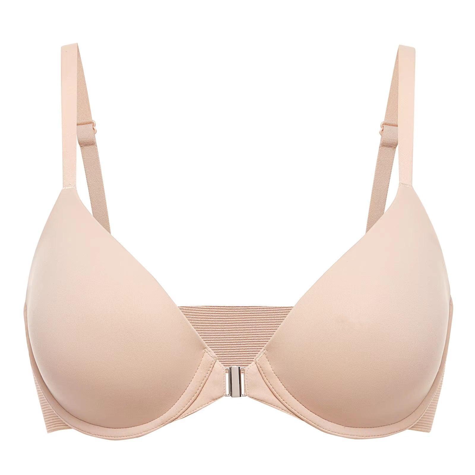 Side angle showing light padding, underwire support and adjustable straps on nude T-shirt bra - MissFine