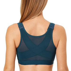 Back view of front closure bra with cross-back support panel and wide straps - MissFine