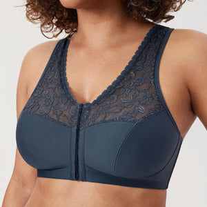 Back view of taupe wireless bra with wide supportive band and standard adjustable straps - MissFine