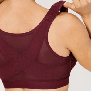 Front view of wine red plus size wireless front-closure sports bra with full coverage - MissFine