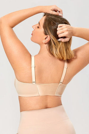 Side angle of plus size front closure bra showing wide adjustable straps - MissFine
