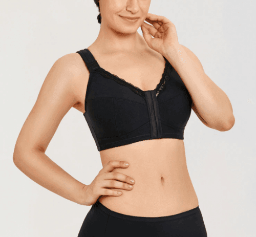 Side view showing wide comfort straps and smooth full-coverage cups on black bra - MissFine