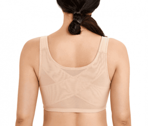 Side angle showing wide straps and smooth seamless cups of nude plus size bra - MissFine