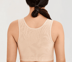 Back view of nude comfort bra highlighting wide straps and smooth band - MissFine