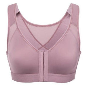 Front view of light purple full coverage plus size bra with front closure and wide straps - MissFine