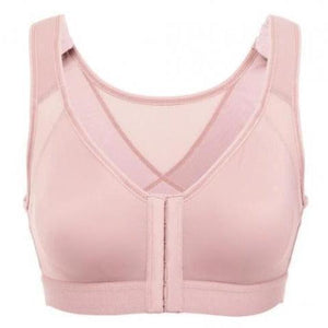 Front view of light pink wireless full coverage front-closure bra on mannequin - MissFine