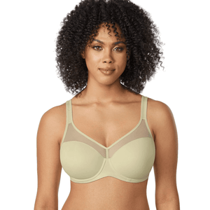 Front view of black full coverage minimizer bra with molded cups and mesh upper panel - MissFine