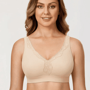 Side angle of wire-free full cup bra showing smooth unlined cups and wide straps - MissFine
