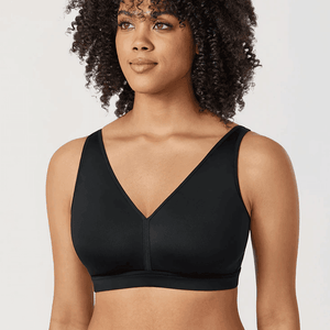 Front view of black plus size non wired padded bra with V-neck and full coverage cups - MissFine