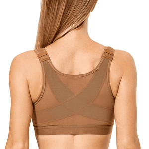 Back view of mocha full coverage bra showing wide supportive straps and band - MissFine