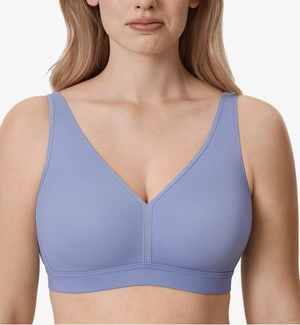 Front view of periwinkle blue full coverage minimiser bra with unpadded cups - MissFine