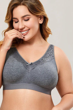 Back view of light blue non wired bra with adjustable straps and hook-and-eye closure - MissFine