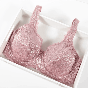 Back view of plus size lace bra with supportive back band and closure in white - MissFine