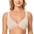 Front view of nude pink floral underwired full coverage bra with front clasp closure - MissFine