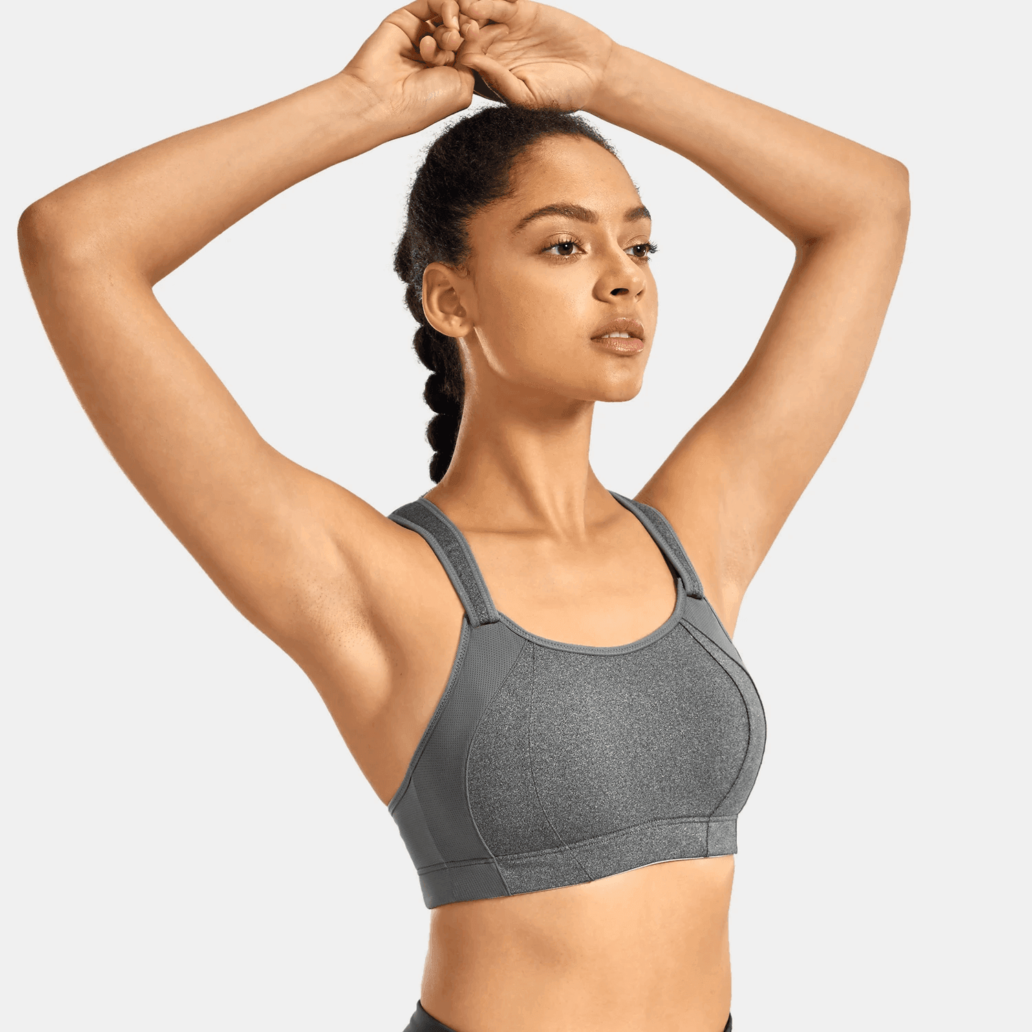 Back view showing racerback straps and breathable mesh posture panel on sports bra - MissFine