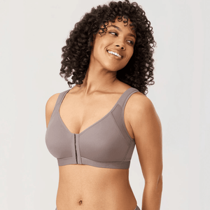 Close-up of front zipper closure and seamless molded cups on full figure bra - MissFine