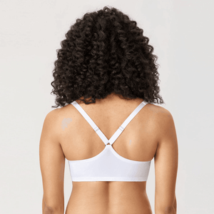 Close-up of metal front clasp on seamless t shirt bra in plus size fit - MissFine