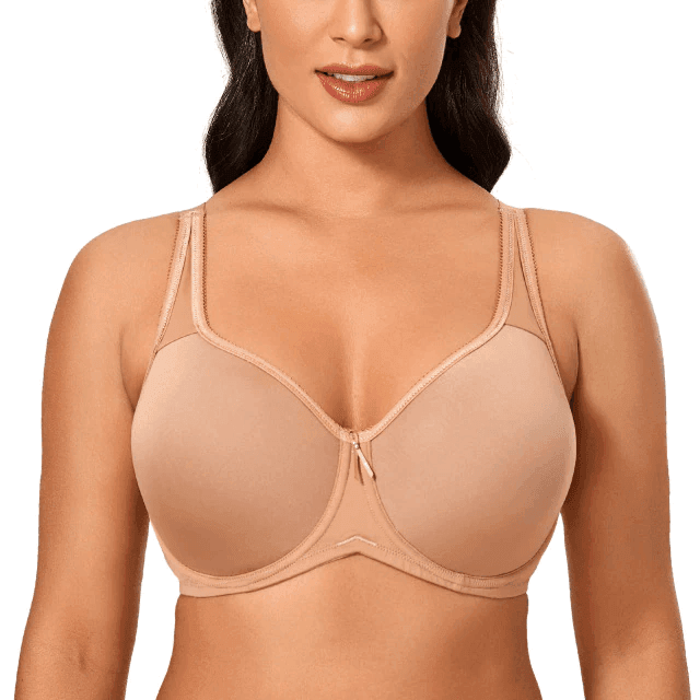Front view of black full cup minimiser bra with padded molded cups and underwire - MissFine
