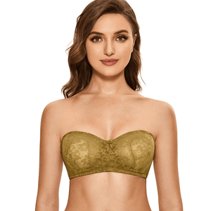 Side angle of green lace strapless style showing full coverage cups and band - MissFine
