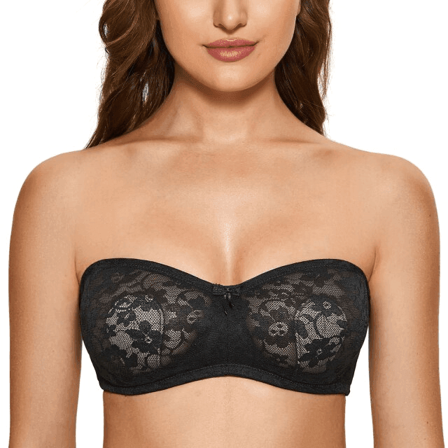 Back view of nude strapless bra with hook-and-eye back closure and wide band - MissFine