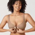 Front view of nude full cup underwired plus size front closure bra with smooth molded cups - MissFine